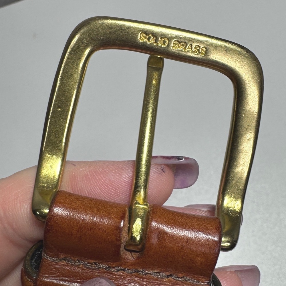 VTG Brown Woven Braided Leather Belt Solid Brass Buckle Boho 5696 Made in India - Picture 2 of 4
